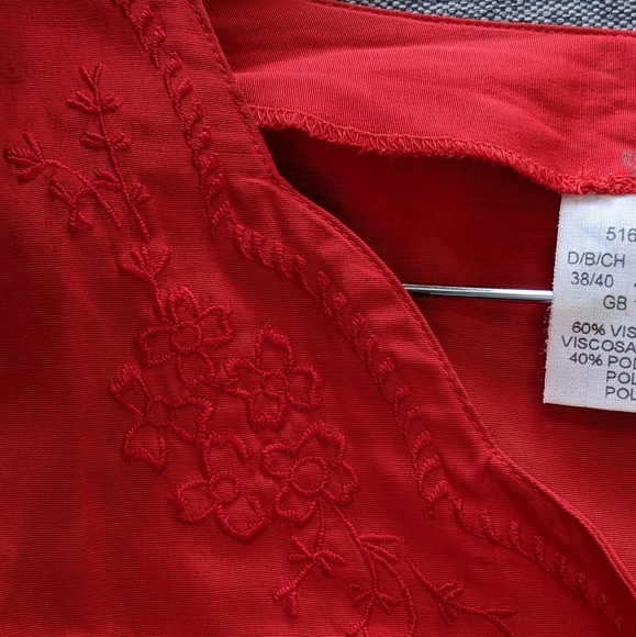 Vintage Red Embroidered Short Sleeve Button Down Blouse - Picture 7 of 16